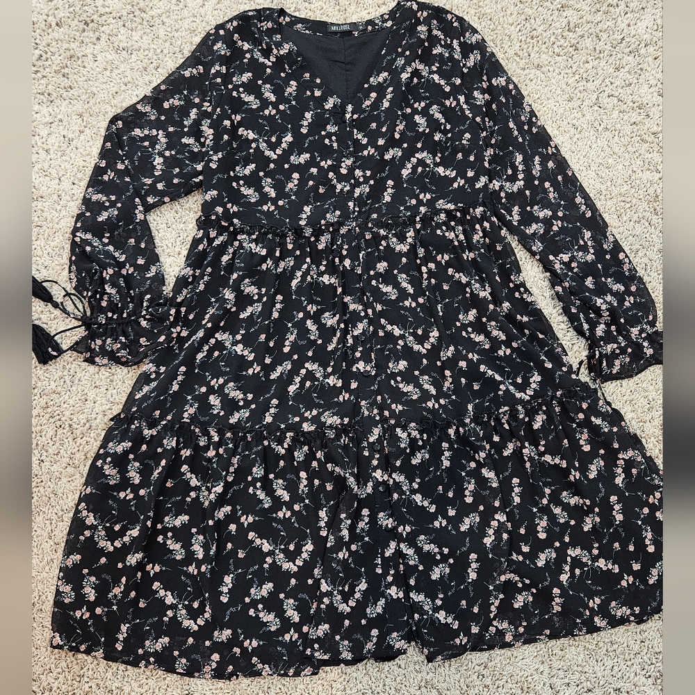 Mikarose Black and Pink Floral Dress